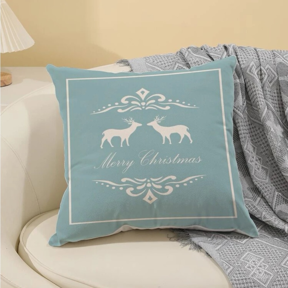 Blue Merry Christmas Pillow Cover